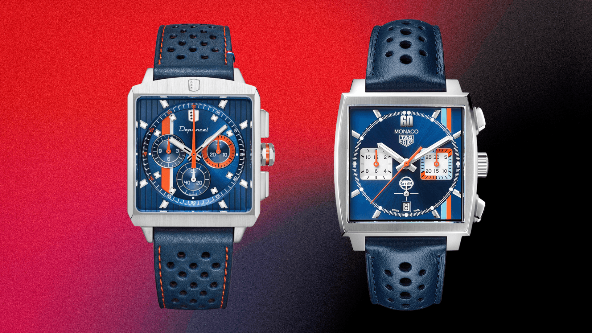 Depancel Serie-R Tangerine Chronograph vs. TAG Heuer Monaco Gulf Edition
